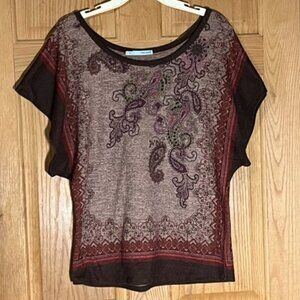 Maurices Brown Paisley Boatneck Butterfly Sleeve Knit Sweater
